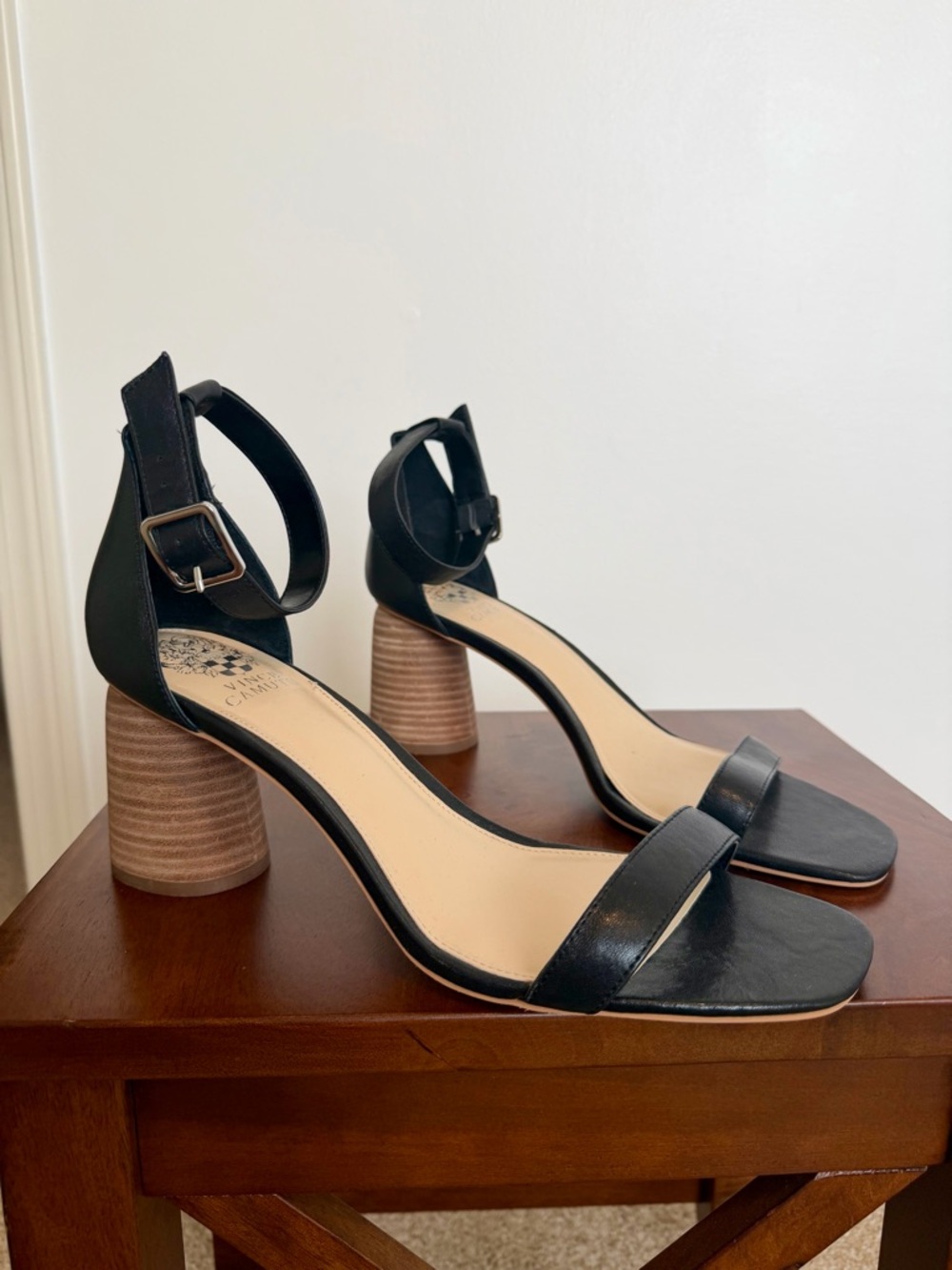 Vince Camuto Women's Black Ankle-Strap Block Heel Sandals